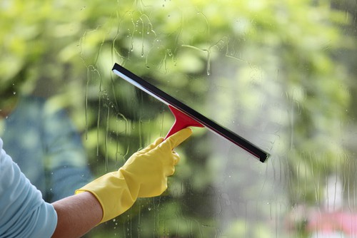 Window Cleaning with Squeegee